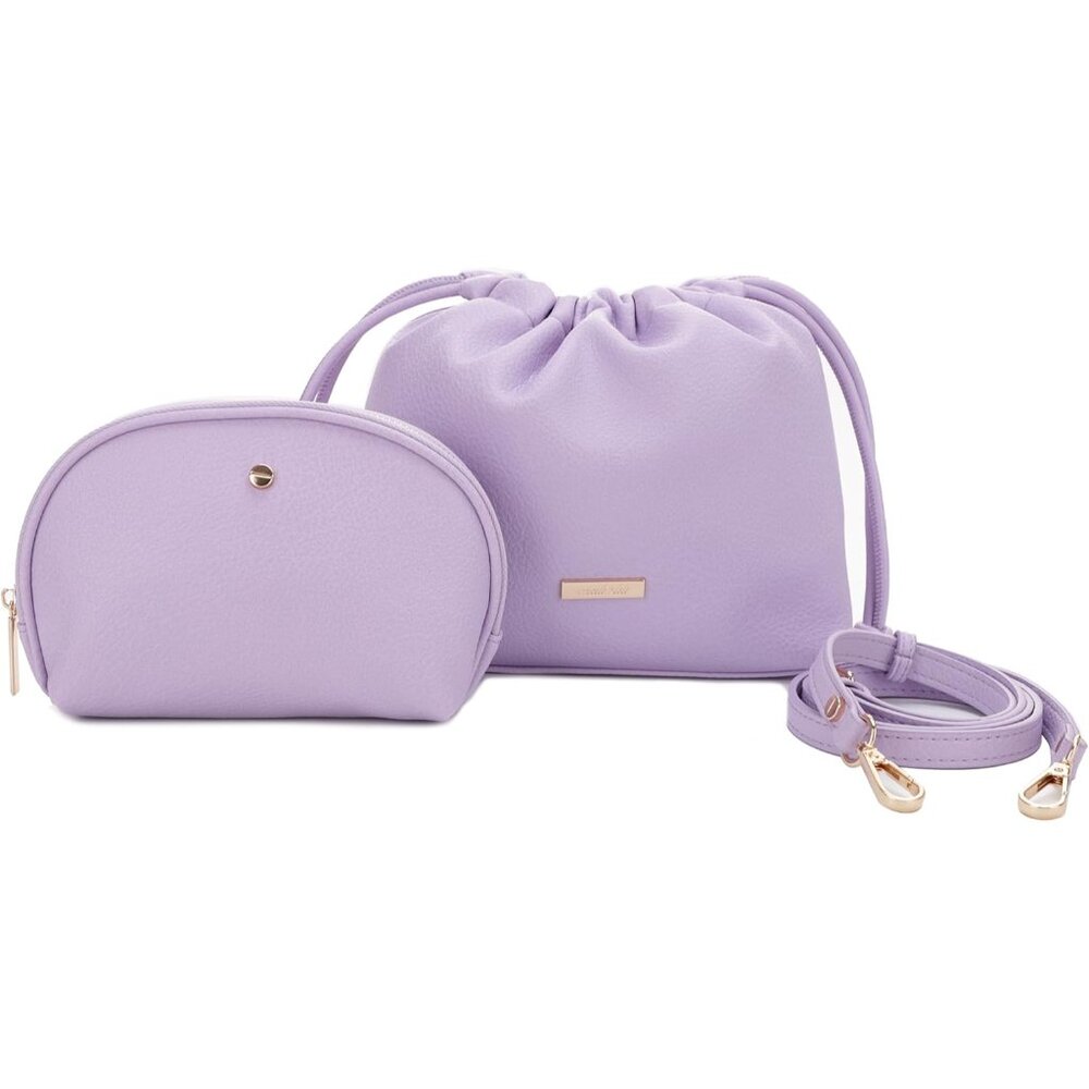 Lili Purple Vegan Leather Lola Duo Beauty Bag Zipper Crossbody & Pouch